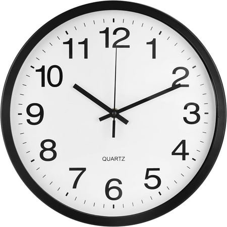 JUNCHI-Wall Clock 12 Inch Metal Finish Silent Non Ticking Indoor Clock Round Battery Operated Stainless Steel Wall Clocks for Home, Office, Living Room (White-Black, 12 Inch)
