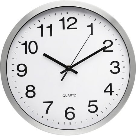 JUNCHI-Wall Clock 12 Inch Silver Brushed Finish Silent Non Ticking Indoor Clock Round Battery Operated Stainless Steel Wall Clocks for Home, Office, Hotel, Bedroom, Living Room, Kitchen
