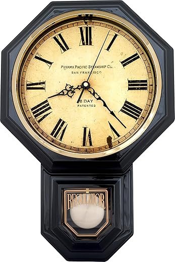 JUSTIME Traditional Schoolhouse Classic Vintage Roman Regulator Wall Clock, Chiming Wall Clocks with Pendulum & Westminster Chime Hourly, Schoolhouse Wall Decor Battery Operated (Gun Metal)