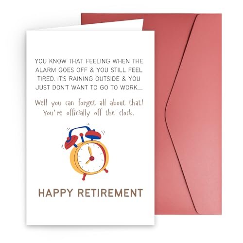 JYfeel Funny Alarm Clock Retirement Card for Men Women Coworkers - Happy Retirement Gifts, Goodbye Gifts for Coworkers Leaving, Farewell Card with Red Envelope & Seal RCCLOK1R