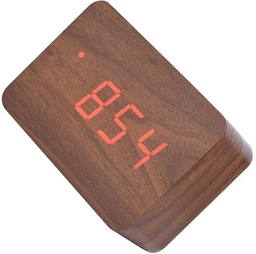 Kadimendium Gentle LED Lights Powered by 3 AAA Batteries Wooden Clock Alarm Clock Alarm Wood Digital Alarm Clock for Bedroom Office School (Brown Wood + red Light)