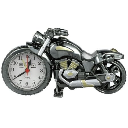 KALLORY 1Set Motorcycle Shaped Alarm Clock in Black Gold for Home and Daily Use