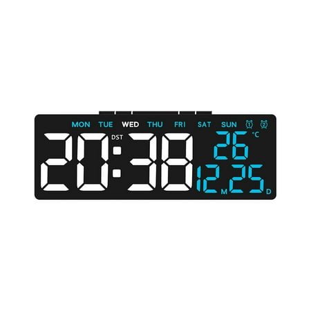 Kezqiaxn Digital Wall Clock Large Digital Wall Clock Timer, LED Display, Auto Dst, Temperature, Battery Operated Wall Clock for Living Room Bedroom Desk Black