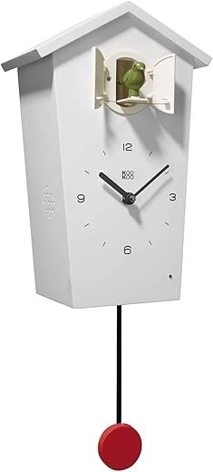 KOOKOO Birdhouse White, modern design cuckoo clock with 12 natural bird voices or cuckoo call