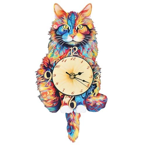 Kosmickiss 3D Wooden Puzzles for Adults, Maine Cat Mechanical Model Kits, DIY Wall Clock Puzzle, Gifts for Cat Lovers, Home Decor Creative Gifts for Men and Women, Pendulum Wood Craft