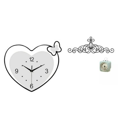 Kuntesetty Acrylic Heart Shape Wall Clock Creative Design Quiet Movement Metal Scroll Floral Wall Art Decor for Study Room Cafe Office Patio Indoor Outdoor Porch Fence