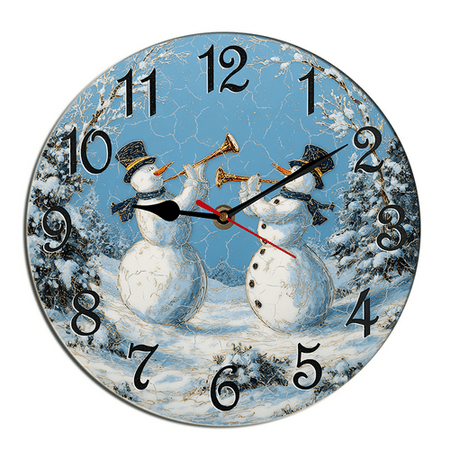 Kurmntregon Christmas Wall Clock Happy Snowmen Play Musical Winter Xmas Present Silent Non Ticking Battery Operated Rustic Farmhouse Clocks Decorative For Living Room Bedroom Round 10