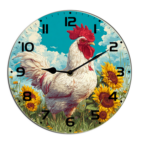 Kurmntregon Farmhouse Rooster Wall Clock Chicken Kitchen Wooden Desk Kitchen Decor Decorative Battery Operated Clocks For Living Room Bedroom Bathroom Farmhouse Round 10