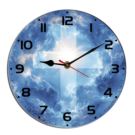 Kurmntregon Jesus God Cross Wall Clock Bible Holy Clouds Gospel Religious Wooden Wooden Bathroom Clock Battery Operated Non Ticking Silent Clocks Living Room Decorative Decor Round 10