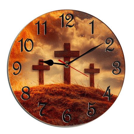 Kurmntregon Jesus God Cross Wall Clock Bible Holy Religious Mountain Wooden For Bathroom Silent Non Ticking Decorative Clock Battery Operated Home Office Living Room Decor Round 10