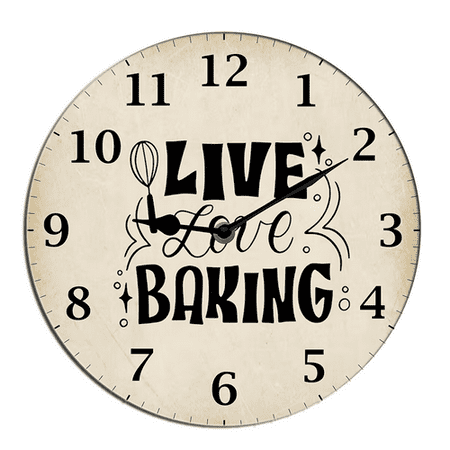 Kurmntregon Kitchen Wall Clock Live Love Baking Wall Clock Wooden Painted Silent Non-Ticking Round Wall Clock For Garage Basement Restaurant Workshop Wall Round 10inch