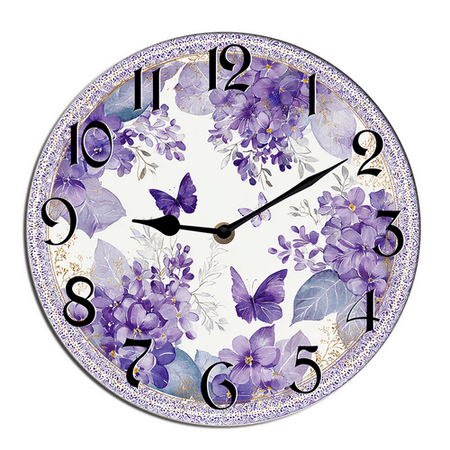 Kurmntregon Purple Butterfly Floral Wall Clock Summer Floral Silent Non Ticking Battery Operated Wood Clock For Bedroom Bathroom Living Room Office School Kitchen Shop Hotel Round 10