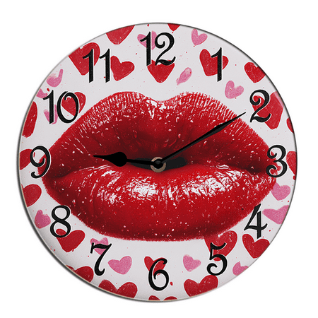 Kurmntregon Sexy Kiss Mouth Lips Wall Clock Girl Wooden Kitchen Living Room Silent Non-Ticking Decorative Clock Battery Operated Bedroom Home Decorative Hanging Desk Art Round 10