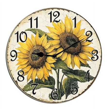 Kurmntregon Vintage Sunflowers Wall Clock Summer Floral Non Ticking Silent Quartz Bedroom Living Room Office Gym Kitchen Bathroom Patio Decor Decorative Clocks Shop Hotel Round 10