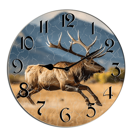 Kurmntregon Wild Elk Nature With Wilderness Landscape Wall Clock Wildlife Forest Silent Decorative Clock For Living Room, Kitchen, Home,Bathroom, Bedroom, Office Or School Shop Hotel Round 10