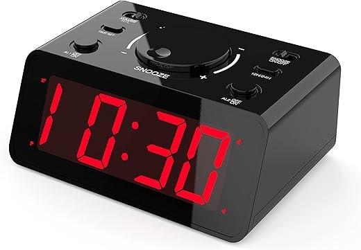 KWANWA Alarm Clock, Dual Alarm, 2-Level Alarm Volume, 3-Level Led Brightness, 12/24Hr, Snooze, Battery Operated, Clock for Bedroom, Kitchen