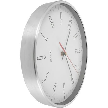 LABSERRON Wall Clock Silver Brushed Aluminum Minimalist Wall Clocks For Living Room 1Set 11Inch