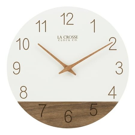 La Crosse Clock 12 Sierra Wood White-Brown Contemporary Quartz Analog Clock, 404-3630B