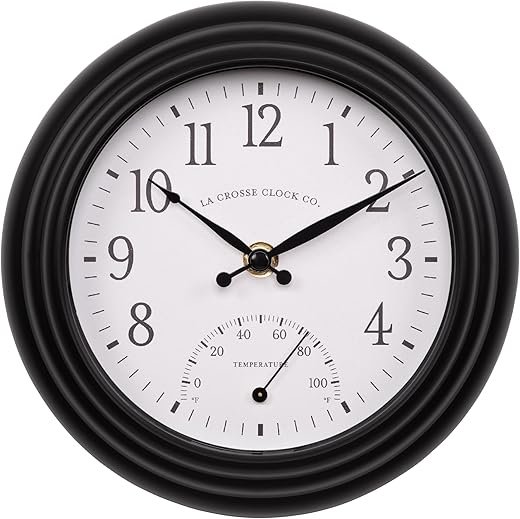 La Crosse Clock 433-3020B 8-inch Indoor/Outdoor Colby Wall Clock with Temperature