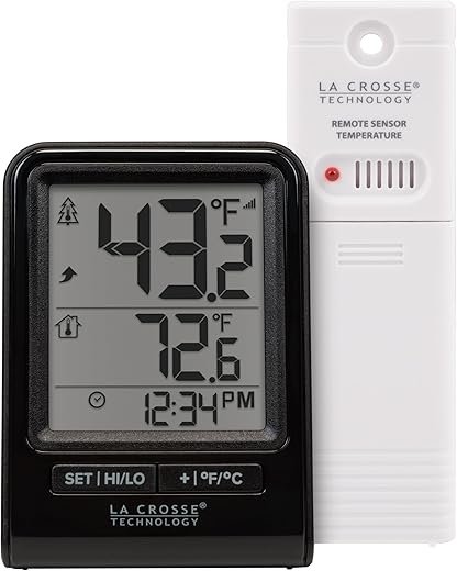La Crosse Technology 308-1409BNH-CBP Battery Operated Wireless Digital Thermometer - Black
