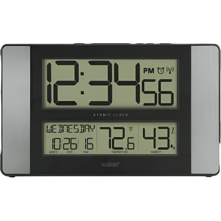 La Crosse Technology Atomic Digital Wall Clock with Indoor Temperature and Humidity, Gray