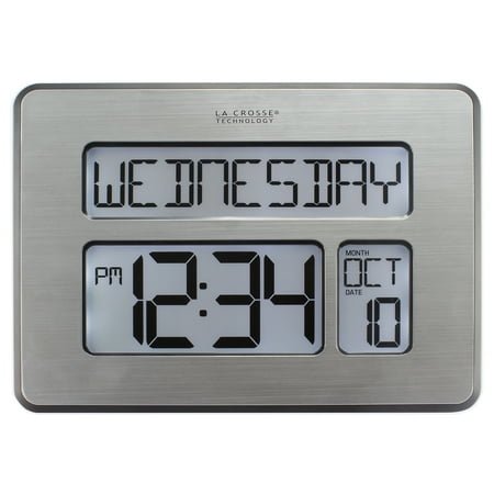 La Crosse Technology Backlight Atomic Full Calendar Clock with Extra Large Digits, Silver, C86279