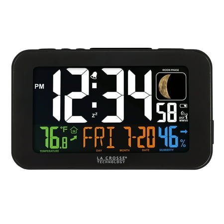 La Crosse Technology Color LED Alarm Clock with USB charging port, Black, 617-1485B
