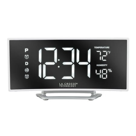 La Crosse Technology Curved White Corded Electric LED Alarm Clock with USB, 602-249