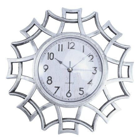 landege Vintage Dial Clock European Hollowed-out Silent Clock 3D Large Decorative Wall Clock for Living Room Bedroom Kitchen(Silver)