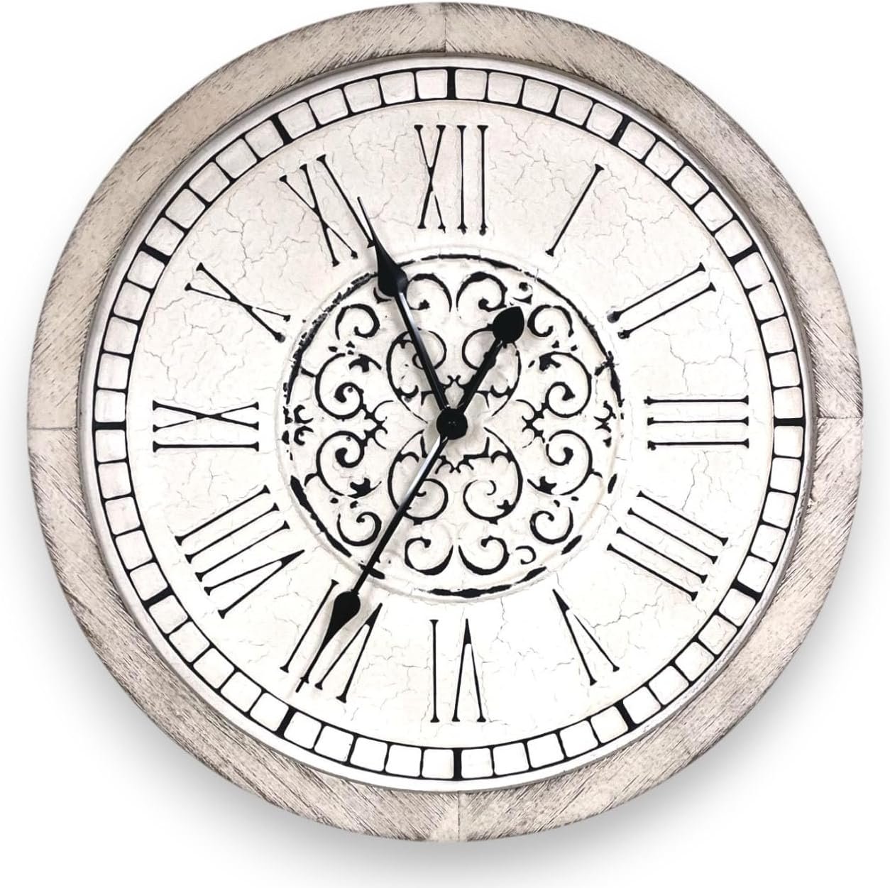 Large Decorative Vintage Worn Wall Clock - Big Farmhouse, Rustic, Coastal Decor - 25 inches for Living Room or Bedroom - Battery Operated