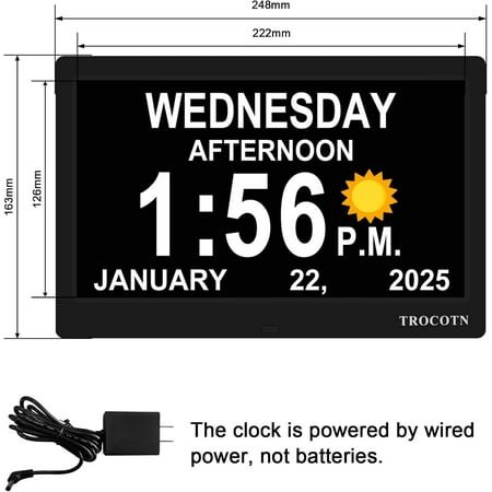 Large Display Calendar Alarm Clock for Seniors with Auto DST, 10 Inch HD Digital Clock with 5 Color Modes and 12 Alarms