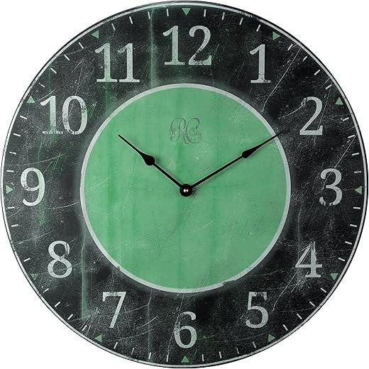 Large Distressed Green and Black Wall Clock