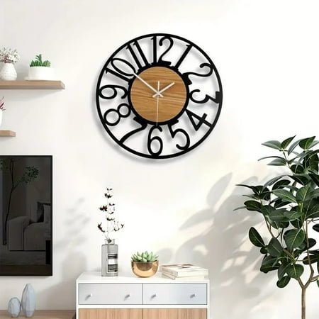 Large Modern Wall Clock | 13 Inch Silent Non-Ticking | Battery Operated Iron Frame | Vintage Oversized Design | Black Metal Timepiece for Living Room Kitchen Home Office | Precise Quartz Movement