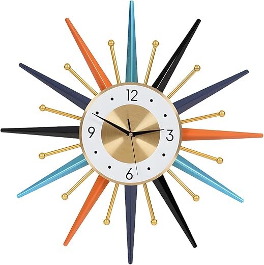 Large Wall Clock, 22 Inch Modern Decor Silent Non-Ticking Clocks, Mid Century Wall Clock Starburst Clock, Home Metal Colorful Decorative Clocks for Office, Living Room, Hall, Cafe