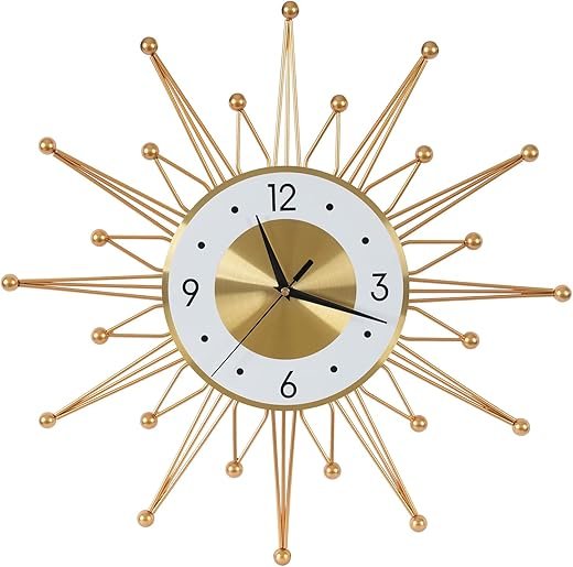 Large Wall Clock 22'' Modern Big Wall Clock Starburst Mid-Century Decor Non-Ticking Silent Quartz Movement Clock Home Decorations for Living Room Dining Room Bedroom Cafes Hotels (Gold)