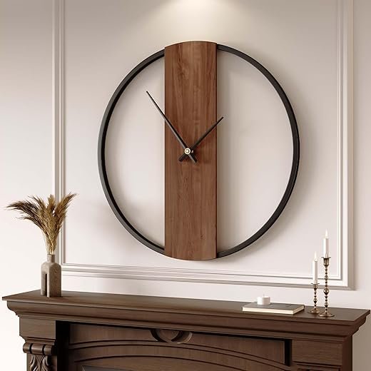 Large Wall Clock 30 Inch Decorative Modern Minimalist Wall Clocks for Living Room Decor, Silent Non Ticking Battery Operated Rustic Big Clock with Walnut Dial for Bedroom, Kitchen, Farmhouse, Office