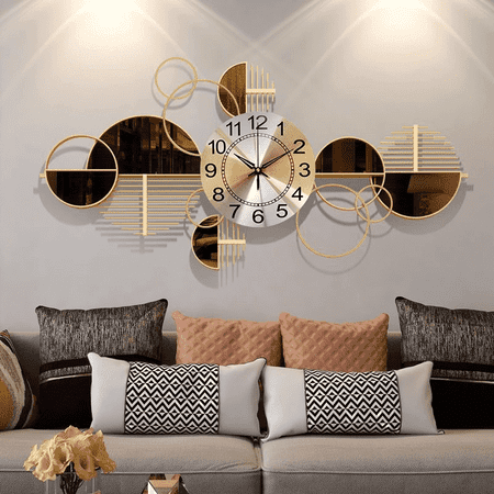 Large Wall Clock Decorative Modern Analog Wall Clock Oversized Round with Display, Battery Operated, Farmhouse Decor, 17 x 33.5 inch