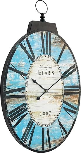 Large Wall Clock for Living Room Decor, 29 Inch-High Oval French Vintage Farmhouse Design, Battery Operated Silent Wall Clock for Home,Kitchen,Bedroom (Blue)