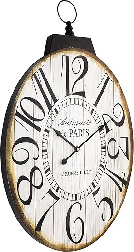 Large Wall Clocks, 29 Inch-High Oversized Oval French Vintage Farmhouse Design, Battery Operated Silent Wall Clock for Living Room,Kitchen,Bedroom (Brown)
