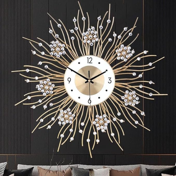 Large Wall Clocks, Silent Sunflower Shape Chic Decorative Wall Clock, Modern Non-Ticking Round Clock Dial Iron Metal Wall Clock for Living Room Decor Entrance Office Cafe 27.5 Inch