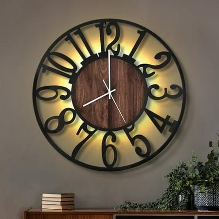 Large Wall Clocks with Night Light Battery Operated,Silent Non Ticking,Rustic Modern Big Wood Clock for Living Room, Bedroom,Kitchen,Farmhouse,Office,Home Decor-20 Inch(Black-Arabic Number)