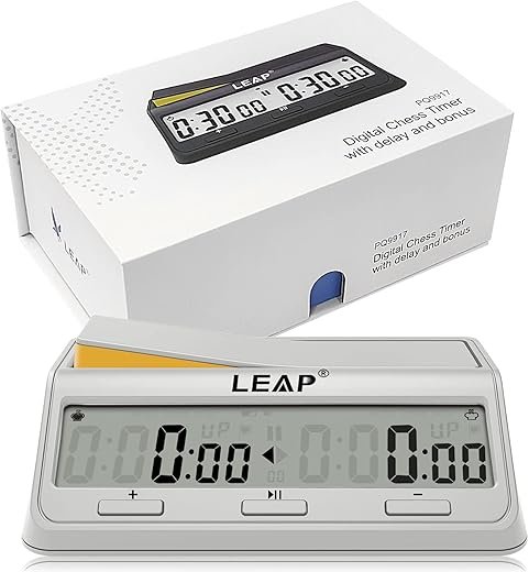 LEAP Chess Clock Programme Updated Digital Timer Advanced for Game and Chess Timer with Bonus & Delay Count Down up Alarm Milk White