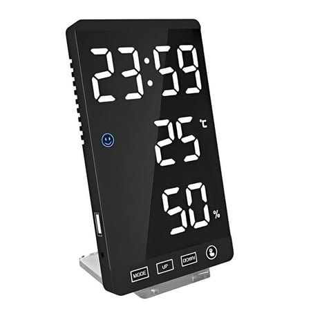 Led Digital Alarm Clock, 6 Inch Digital LED Alarm Clock Touch Control Snooze Display Time Night Led Table Desk Output USB Charger Port Alarm Mirror Clock