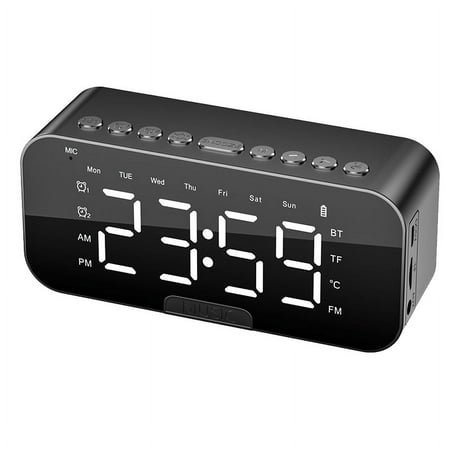 LED digital alarm clock with Bluetooth 5.1 Rechargeable Portable Music Player Support TF Card AUX connection Black