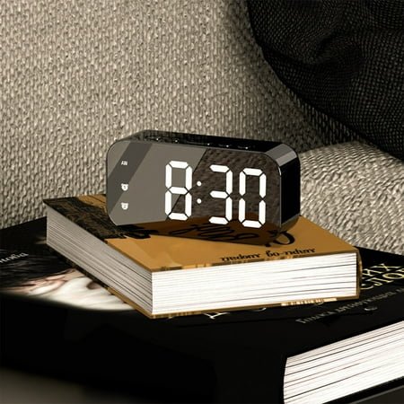 LED Digital Alarm Clock with Mirror Display Sound-Activated Wake-Up & Temperature Sensor Rechargeable Battery White/Black Options 12x6x4cm