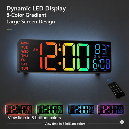 LEIKE Digital Wall Clock for Classroom Livingroom Game Home Decor with LED Display RGB Lights, BIuetooth Sync, Dual Alarms, Auto DST, Countdown, Remote Control, Temperature