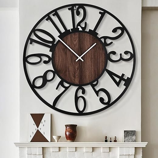 LEIKE Extra Large Wall Clocks,Silent Little Ticking,Battery Operated Vintage Round Modern Wood Wall Clock for Living Room, Bedroom,Farmhouse,Office Home Decor-32 Inch(Black-Arabic Number)