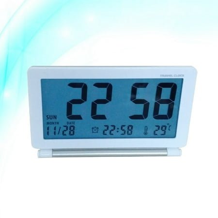 LEORX White Folding Digital Alarm Clock with Large LCD for Travel Time Date Temperature Display