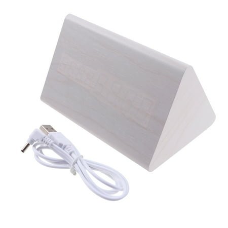 LEORX White Wood LED Digital Desk Alarm Clock with Temperature Display and Adjustable Brightness