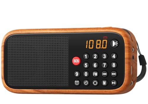 LEOTEC FM Radio with Bluetooth,Digital Radio,Portable Vintage Wood Table Alarm Clock,Best Reception,Type-C Charging, SOS/AUX/USB,Small Gifts